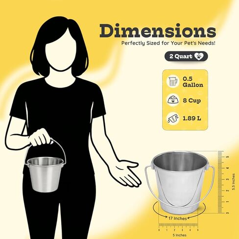 دلو دائري من الفولاذ المقاوم للصدأ عالي التحمل سعة 1 لتر بمقبض | يناسب مزرعة صناديق قفص بيت الكلب | سطل الطعام والماء للحيوانات الأليفة الصغيرة والطيور والكلاب والقطط | استخدام متعدد الأغراض للماشية، عبوة من قطعتين in Kuwait