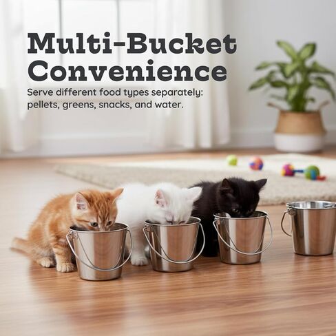 دلو دائري من الفولاذ المقاوم للصدأ عالي التحمل سعة 1 لتر بمقبض | يناسب مزرعة صناديق قفص بيت الكلب | سطل الطعام والماء للحيوانات الأليفة الصغيرة والطيور والكلاب والقطط | استخدام متعدد الأغراض للماشية، عبوة من قطعتين in Kuwait