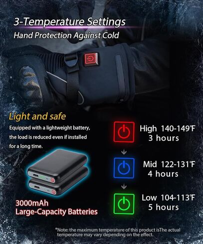 قفازات ساخنة مع 3 إعدادات للحرارة للرجال والنساء، بطارية قابلة لإعادة الشحن 7.4 فولت، قفازات كهربائية تعمل باللمس لتدفئة اليد في الشتاء والعمل في الهواء الطلق والصيد وركوب الدراجات النارية in Kuwait