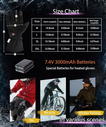 قفازات ساخنة مع 3 إعدادات للحرارة للرجال والنساء، بطارية قابلة لإعادة الشحن 7.4 فولت، قفازات كهربائية تعمل باللمس لتدفئة اليد في الشتاء والعمل في الهواء الطلق والصيد وركوب الدراجات النارية in Kuwait