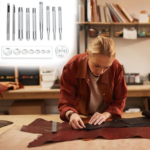 QWORK Punch Tool Punch Snap Kit, Set of 11 Pcs Stainless Steel Rivet Setting Tool, Round Hole Punch Die Tool in Saudi Arabia