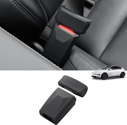 LUCKEASY 2PCS Car Seat Belt Buckle Cover for Tesla Model Y Juniper 2025 2026/Model 3 Highland 2024-2026 Seatbelt Button Protector Seat Belt Protection Cover Car Accessories Silicone (Black) in Saudi Arabia