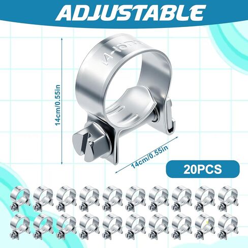 20 Pack 3/8" Hose Clamp Adjustable 9/16"-5/8" (14-16 mm) Worm Gear Hose Clamp Small Fuel Injection Hoses Clamps Gas Line Tube Clamps for Automotive, Garden, Plumbing in Saudi Arabia