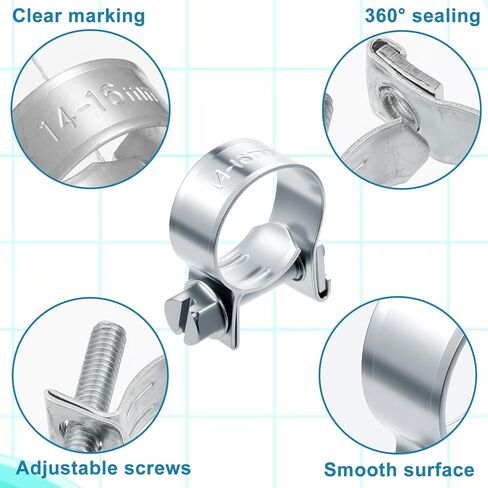 20 Pack 3/8" Hose Clamp Adjustable 9/16"-5/8" (14-16 mm) Worm Gear Hose Clamp Small Fuel Injection Hoses Clamps Gas Line Tube Clamps for Automotive, Garden, Plumbing in Saudi Arabia