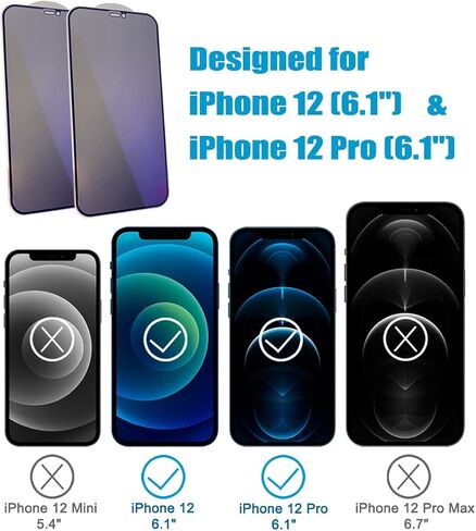 2-Pack Compatible with iPhone 12 Pro Max 6.7" Anti Blue Light Privacy Screen Protector, 9H Super Hardness Scratch Resistant, Shatter Proof Tempered Glass Film, Rounded Edge Full Coverage in Saudi Arabia