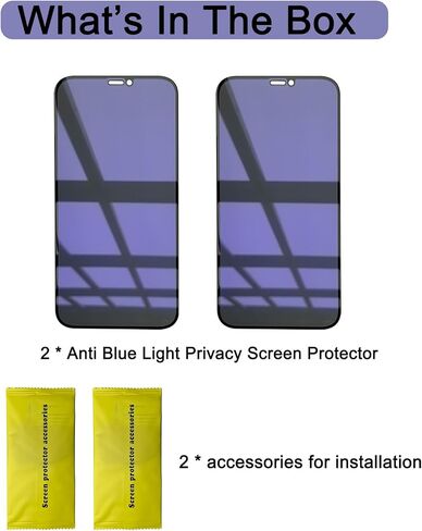 2-Pack Compatible with iPhone 12 Pro Max 6.7" Anti Blue Light Privacy Screen Protector, 9H Super Hardness Scratch Resistant, Shatter Proof Tempered Glass Film, Rounded Edge Full Coverage in Saudi Arabia