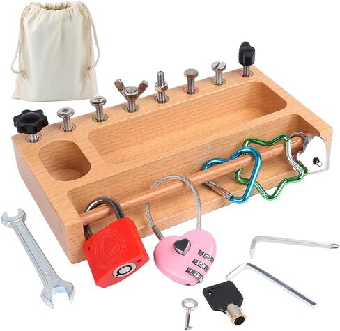 Montessori Screwdriver Board Set Lock and Key Toys Kids Tools Nuts and Bolts Montessori Toys for 3 4 5 Year Old Learning Practical Life Materials Fine Motor Skills Occupational Therapy Games in Saudi Arabia