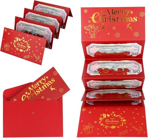 Christmas Money Holder with Ribbon Envelope, 6 Slots Reindeer Xmas Surprise Holiday Cash Gift Cards Booklet for Family Friends Women Men Christmas Party Gift in Saudi Arabia