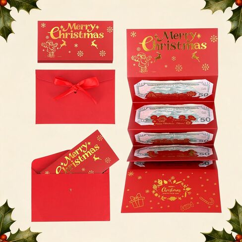 Christmas Money Holder with Ribbon Envelope, 6 Slots Reindeer Xmas Surprise Holiday Cash Gift Cards Booklet for Family Friends Women Men Christmas Party Gift in Saudi Arabia