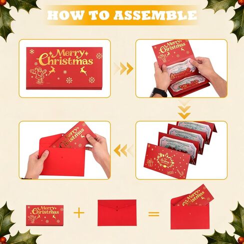 Christmas Money Holder with Ribbon Envelope, 6 Slots Reindeer Xmas Surprise Holiday Cash Gift Cards Booklet for Family Friends Women Men Christmas Party Gift in Saudi Arabia