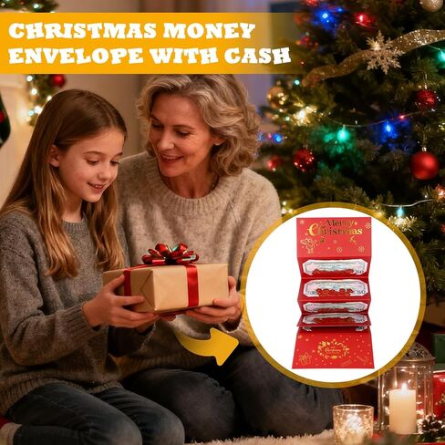Christmas Money Holder with Ribbon Envelope, 6 Slots Reindeer Xmas Surprise Holiday Cash Gift Cards Booklet for Family Friends Women Men Christmas Party Gift in Saudi Arabia