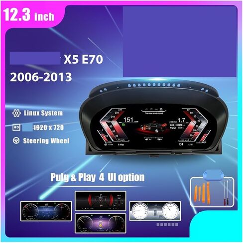 لوحة القيادة LCD للسيارة Linux مقاس 12.3 بوصة متوافقة مع BMW X5 E70 X6 E71 2006-2013 CCC CIC لوحة العدادات الافتراضية عداد السرعة في قمرة القيادة (X5-e70) in Kuwait