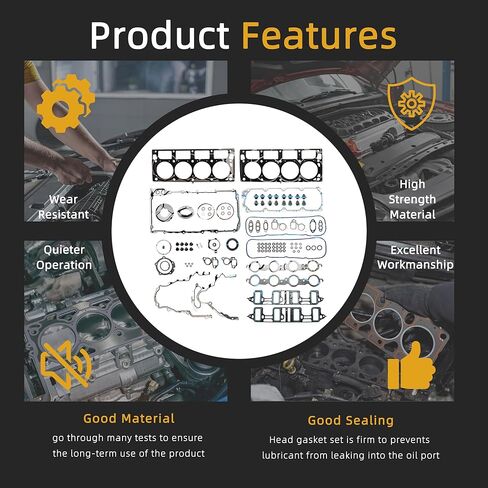 MLS Head Gasket Set with Bolts, for Chevy Express/Silverado/Suburban/Tahoe, for GMC Savana/Sierra/Yukon XL, for Cadillac Escalade, for Hummer H2, 07-11, 6.0/6.2L V8, OE#HS26192PT-5, ES72220, ES72390 in Kuwait