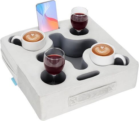 Couch Cup Holder-Sofa Cup Holder Pillow Tray Caddy Cupholder Hearted for Bed, Rv, Tv, Car, Man Cave, Backseat for Remote, Drinks, Snacks (Square-Silver Grey) in Kuwait