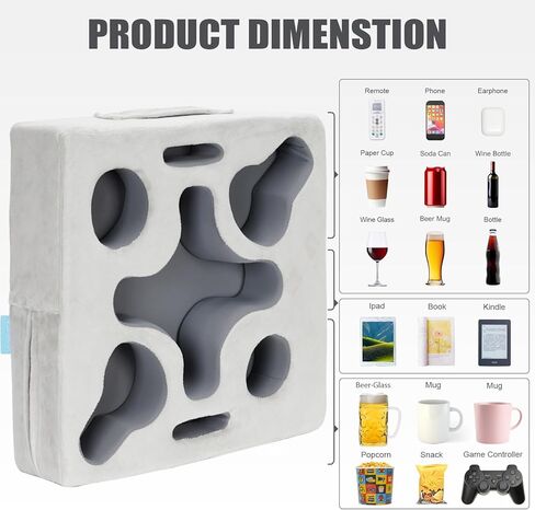 Couch Cup Holder-Sofa Cup Holder Pillow Tray Caddy Cupholder Hearted for Bed, Rv, Tv, Car, Man Cave, Backseat for Remote, Drinks, Snacks (Square-Silver Grey) in Kuwait