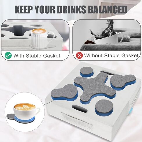 Couch Cup Holder-Sofa Cup Holder Pillow Tray Caddy Cupholder Hearted for Bed, Rv, Tv, Car, Man Cave, Backseat for Remote, Drinks, Snacks (Square-Silver Grey) in Kuwait