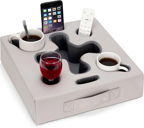 Couch Cup Holder-Sofa Cup Holder Pillow Tray Caddy Cupholder Hearted for Bed, Rv, Tv, Car, Man Cave, Backseat for Remote, Drinks, Snacks (Square-Silver Grey) in Kuwait