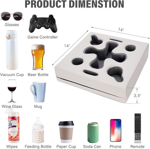 Couch Cup Holder-Sofa Cup Holder Pillow Tray Caddy Cupholder Hearted for Bed, Rv, Tv, Car, Man Cave, Backseat for Remote, Drinks, Snacks (Square-Silver Grey) in Kuwait