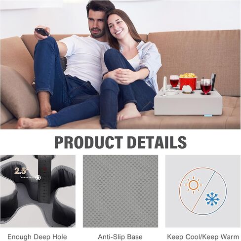 Couch Cup Holder-Sofa Cup Holder Pillow Tray Caddy Cupholder Hearted for Bed, Rv, Tv, Car, Man Cave, Backseat for Remote, Drinks, Snacks (Square-Silver Grey) in Kuwait