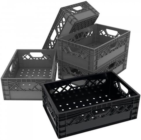 Farmplast Plastic Half Size Milk Crate, 24 Quart Storage Container, Black, Industrial Grade Stackable Utility Box in Saudi Arabia