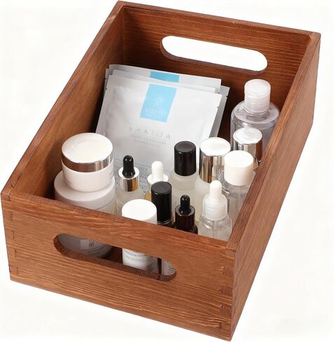 jojofuny Solid Wood Storage Box Small Desktop Organizer Box with Side Handles Multi-Use Wooden Crate Basket for Home Office Sundries Storage in Saudi Arabia