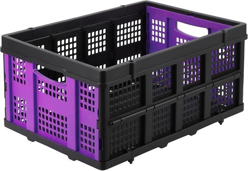GlowSol Large Collapsible Storage Baskets, 15.7×22×10 Inches Extra-Thick Foldable Plastic Crates , Stackable Organizing Bins for Home, Kitchen, Pantry, Camping, Transport & Moving（Purple ） in Saudi Arabia