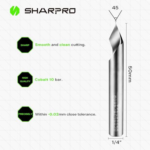 لقمة توجيه أخدود على شكل حرف V مقاس 90 درجة بقطر 0.2 مم. 1/4 بوصة عرقوب CNC من الكربيد الصلب على شكل حرف V للنقش باستخدام الحاسب الآلي وحروف الشطب in Kuwait