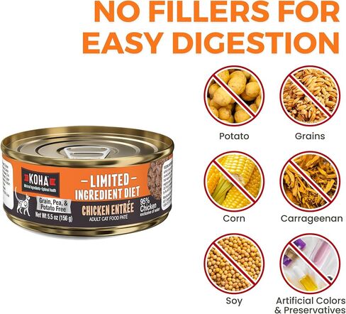 KOHA طعام أرنب غذائي محدود المكونات للقطط - طعام قطط رطب بلحم واحد للمعدة الحساسة - طعام قطط بات بدون حشو - 3 أوقية حزمة من 24 in Kuwait