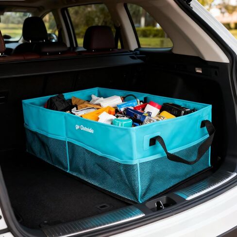 Collapsible Car Trunk Organizer with Waterproof PVC Liner,Heavy Duty Cargo Storage with Handles & Mesh Pockets for Groceries, Camping, Travel, Sports | PLUS (31.5"x15.7"x9") 74L Grey in Saudi Arabia
