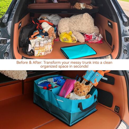 Collapsible Car Trunk Organizer with Waterproof PVC Liner,Heavy Duty Cargo Storage with Handles & Mesh Pockets for Groceries, Camping, Travel, Sports | PLUS (31.5"x15.7"x9") 74L Grey in Saudi Arabia