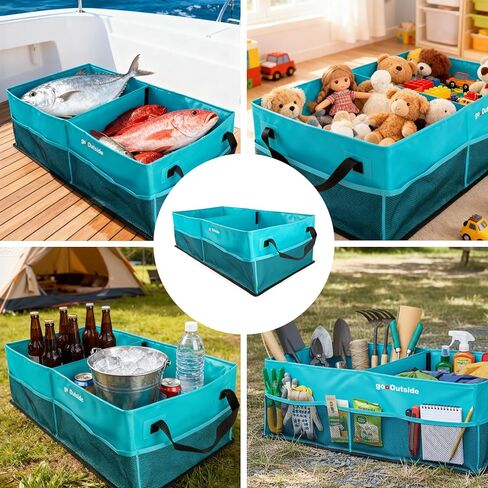 Collapsible Car Trunk Organizer with Waterproof PVC Liner,Heavy Duty Cargo Storage with Handles & Mesh Pockets for Groceries, Camping, Travel, Sports | PLUS (31.5"x15.7"x9") 74L Grey in Saudi Arabia