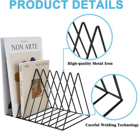 4 Pack Triangle Magazine Holder File Record Organizer 9 Slot Vinyl Display Storage Racks Metal Book Album Newspaper Sorter Desktop Bookshelf Art Decor for Home Office (Black) in Saudi Arabia