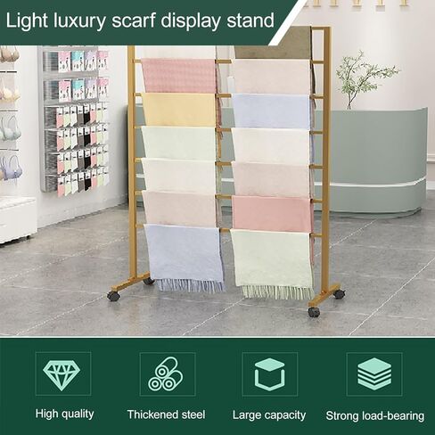 Metal Scarf Display Stand with 360 Swivel Caster Wheels, Commercial Textile Fabric Roll Storage Rack with Adjustable Rod, Belt Shawl Hijab Organizer for Boutique Display(White,100*40*145cm/39*16*57in) in Saudi Arabia
