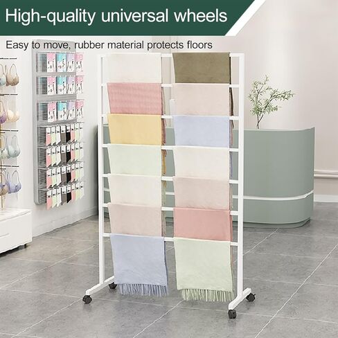 Metal Scarf Display Stand with 360 Swivel Caster Wheels, Commercial Textile Fabric Roll Storage Rack with Adjustable Rod, Belt Shawl Hijab Organizer for Boutique Display(White,100*40*145cm/39*16*57in) in Saudi Arabia