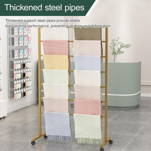 Metal Scarf Display Stand with 360 Swivel Caster Wheels, Commercial Textile Fabric Roll Storage Rack with Adjustable Rod, Belt Shawl Hijab Organizer for Boutique Display(White,100*40*145cm/39*16*57in) in Saudi Arabia