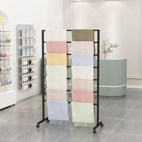 Metal Scarf Display Stand with 360 Swivel Caster Wheels, Commercial Textile Fabric Roll Storage Rack with Adjustable Rod, Belt Shawl Hijab Organizer for Boutique Display(White,100*40*145cm/39*16*57in) in Saudi Arabia