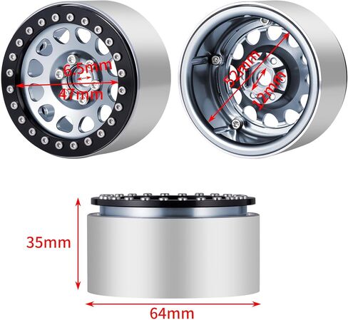 RCLIONS 4PCS Aluminum 2.2" RC Beadlock Wheels Rims 35mm for 1/10th RC Crawler Car Wraith RR10 TRX4 (# A) in Saudi Arabia