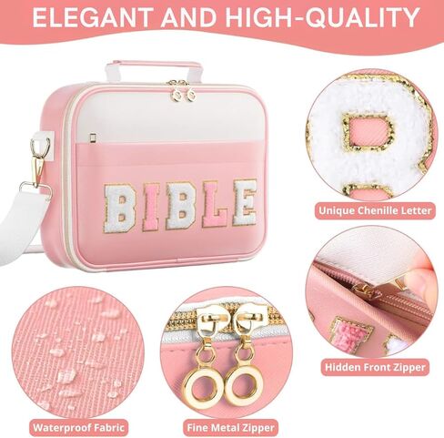 Pink Bible Cover for Women & Teens – Large Bible Bag Tote with Strap & Handle, Zipper Pockets & Pen/Highlighter Slots – Includes 6 Highlighters – Gift-Ready – Fits Standard & Large Bibles in Saudi Arabia