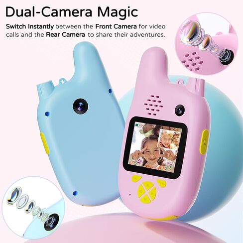 Dual Cameras Video Walkie Talkies for Kids, Kids Walkie Talkies 2 Pack for Age 3-12 Year Old Boys Girls with Front&Rear Cameras,Screen and Rechargeable Battery, Gift for Child in Kuwait