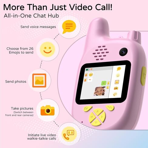 Dual Cameras Video Walkie Talkies for Kids, Kids Walkie Talkies 2 Pack for Age 3-12 Year Old Boys Girls with Front&Rear Cameras,Screen and Rechargeable Battery, Gift for Child in Kuwait