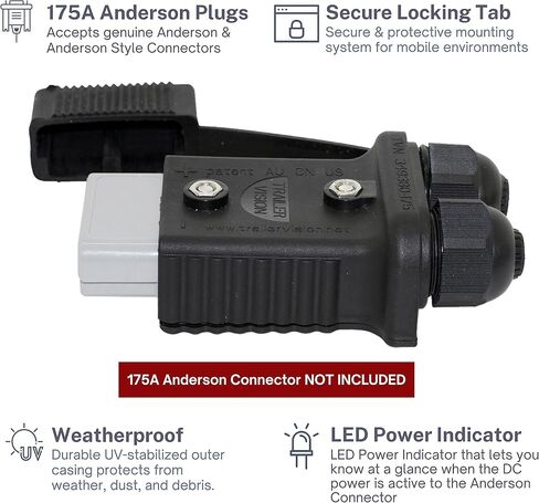 Trailer Vision SB 175 Anderson Connector Cover Assembly - 175 Amp Anderson Plugs Protective Mount with LED 2-Pole Quick Connect 2-1/0 AWG - RV, Caravans, Trucks, Trailers, Battery Boxes 175A Black in Saudi Arabia