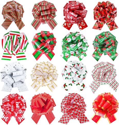 32 Pcs Christmas Pull Bows for Gift Wrapping, Style 6 Inch Large Organza Ribbon Bows for Presents, Xmas Gift Bows for Baskets Wine Bottles Valentine Wedding Party Holiday Decorations (Multicolor) in Saudi Arabia