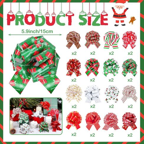 32 Pcs Christmas Pull Bows for Gift Wrapping, Style 6 Inch Large Organza Ribbon Bows for Presents, Xmas Gift Bows for Baskets Wine Bottles Valentine Wedding Party Holiday Decorations (Multicolor) in Saudi Arabia