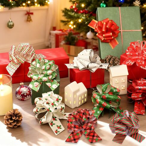 32 Pcs Christmas Pull Bows for Gift Wrapping, Style 6 Inch Large Organza Ribbon Bows for Presents, Xmas Gift Bows for Baskets Wine Bottles Valentine Wedding Party Holiday Decorations (Multicolor) in Saudi Arabia