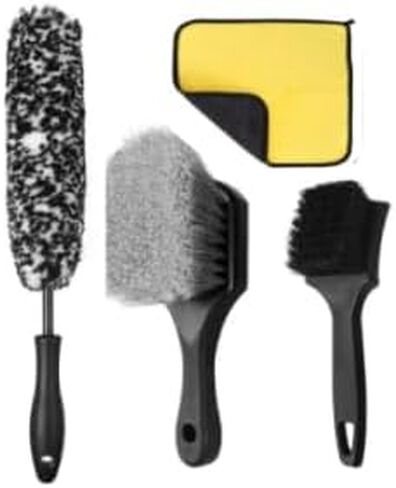 8-Piece Wheel & Tire Cleaning Kit - 360° Flexible Synthetic Wool Rim Brush, 2 Dual-Hardness Tire Brushes, Boar Hair Detail Brush & Storage Bag | Scratch-Free for All Vehicles in Saudi Arabia