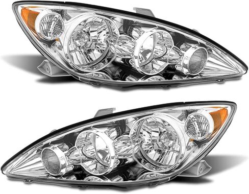 Headlight Assembly Compatible with 2000-2001 TOYOTA CAMRY Headlamp Chrome Housing Amber Reflector Clear Lens Driver and Passenger Side in Kuwait