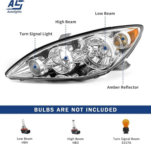 Headlight Assembly Compatible with 2000-2001 TOYOTA CAMRY Headlamp Chrome Housing Amber Reflector Clear Lens Driver and Passenger Side in Kuwait