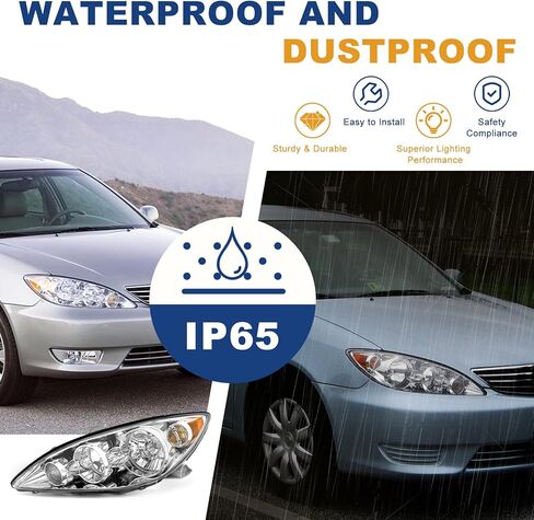 Headlight Assembly Compatible with 2000-2001 TOYOTA CAMRY Headlamp Chrome Housing Amber Reflector Clear Lens Driver and Passenger Side in Kuwait