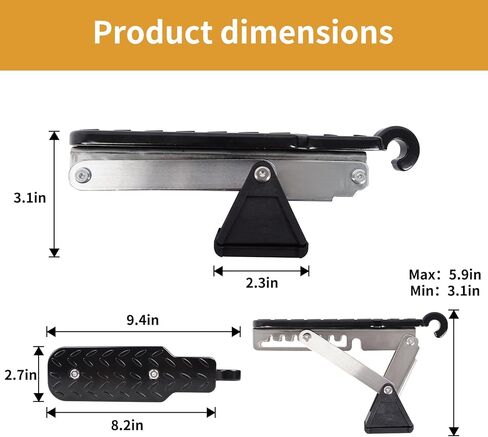 Car Door Step, 7 Angles ExtraLong Door Step for Car Roof Access, Both Feet Stand Roof Rack Door Latch Step, Universal Fit Car Door Step Up Hook for Most Car, SUV, Truck (Black) in Kuwait
