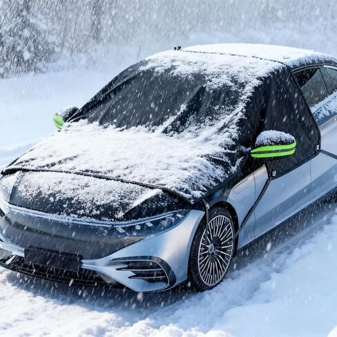 1PC Car Windshield Snow Cover Heavy Duty Oxford Cloth with Reflective Edging Easy Install Universal Shield for Ice Frost, Green in Saudi Arabia